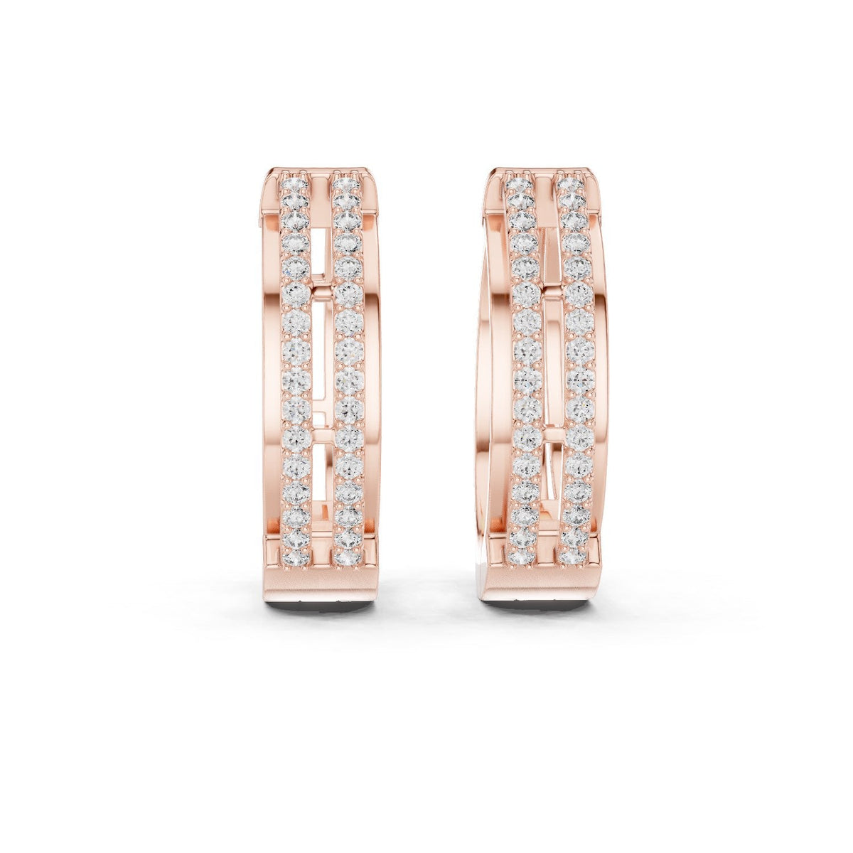 Triple-Row Diamond Hoop Earrings with Lab-Grown Diamonds