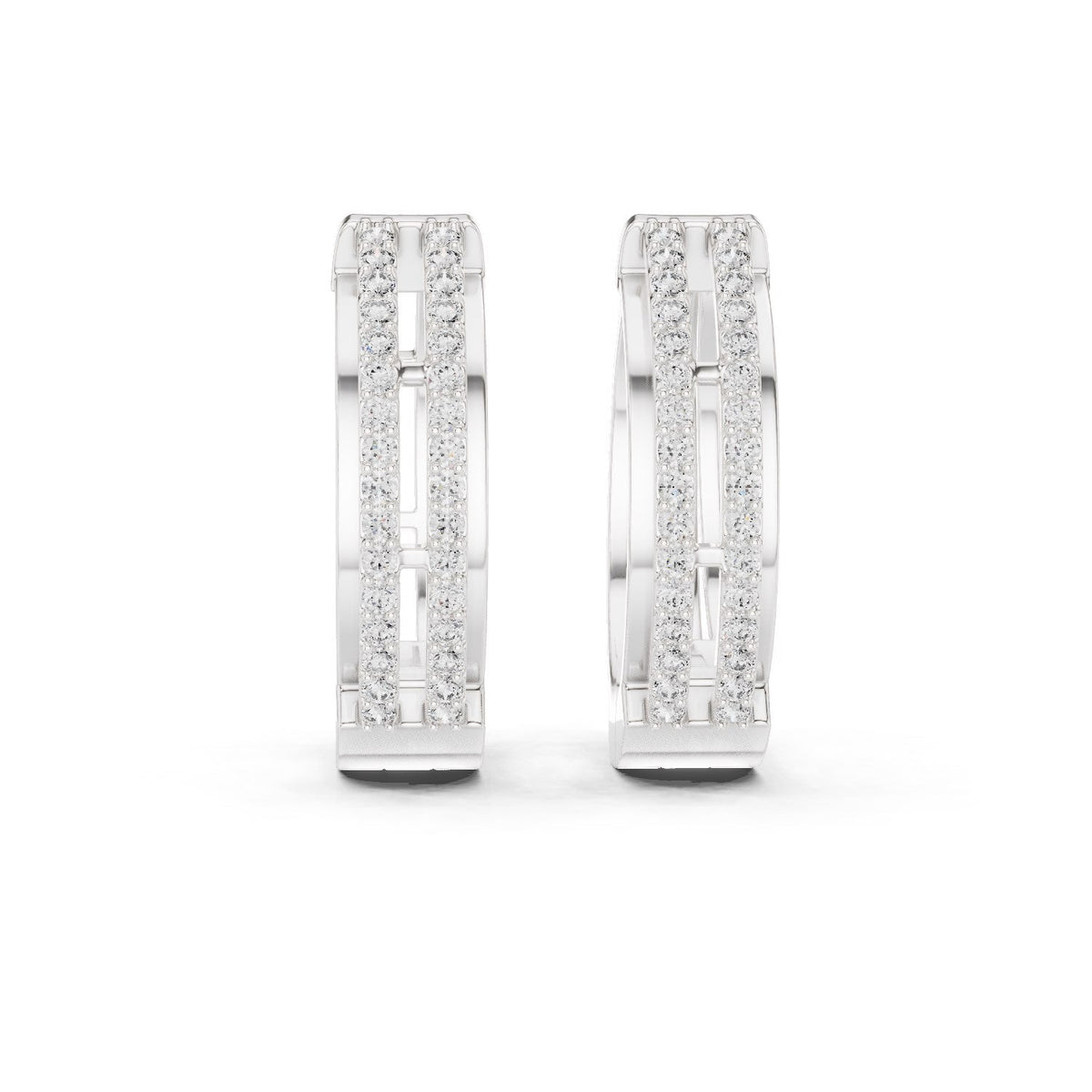 Triple-Row Diamond Hoop Earrings with Lab-Grown Diamonds
