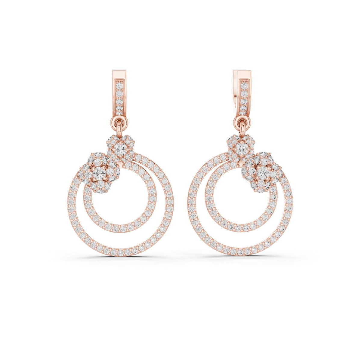 Concentric Circle Diamond Drop Earrings with Lab-Grown Diamonds