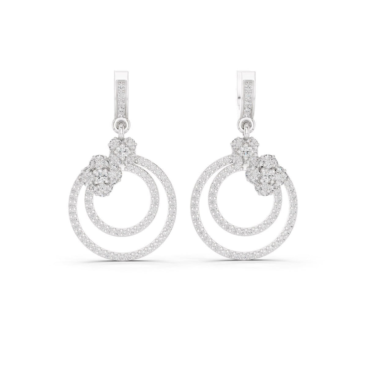 Concentric Circle Diamond Drop Earrings with Lab-Grown Diamonds