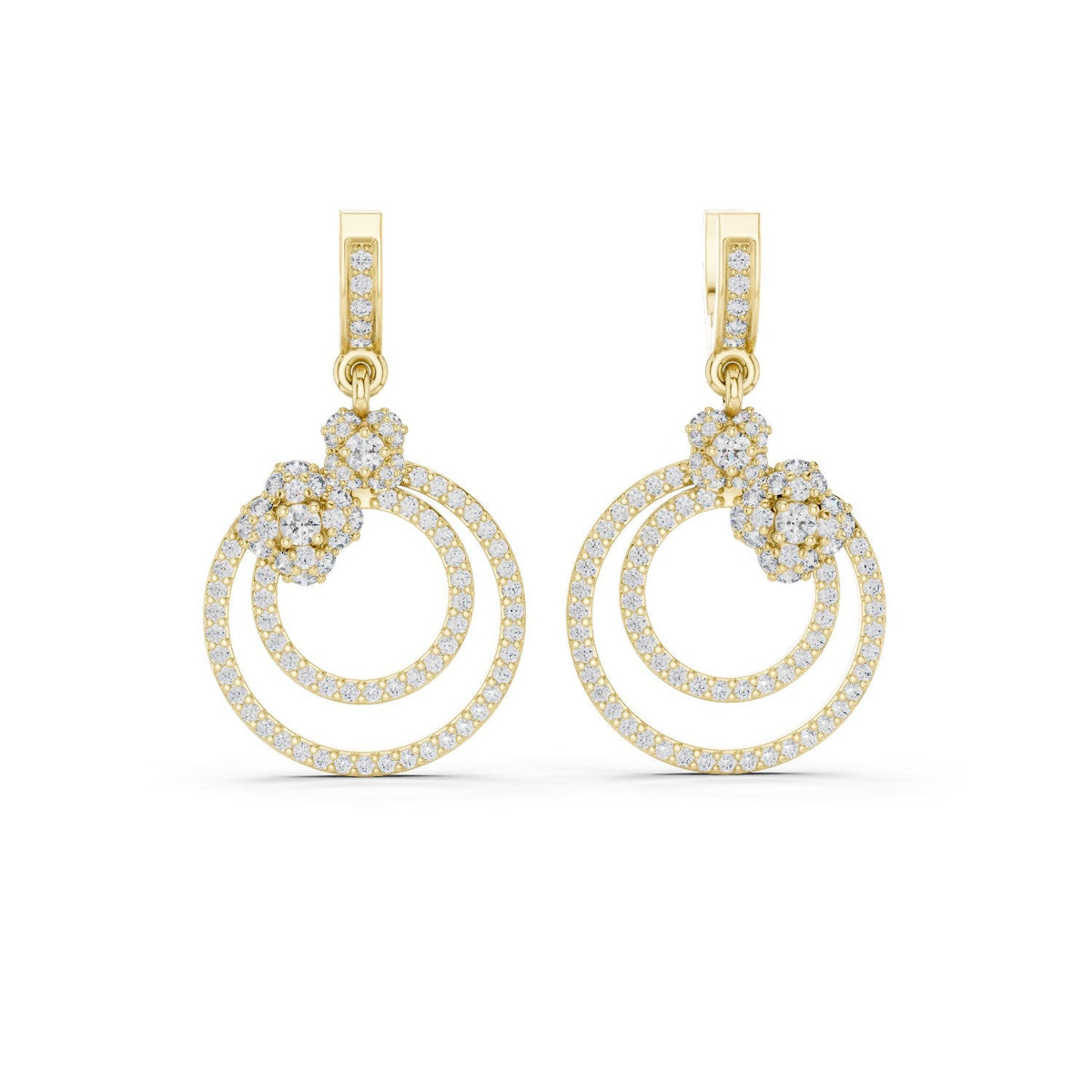 Concentric Circle Diamond Drop Earrings with Lab-Grown Diamonds