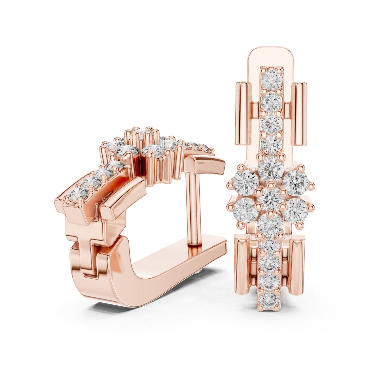 Floral Cluster Diamond Huggie Earrings with Lab-Grown Diamonds