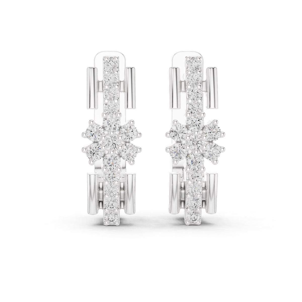 Floral Cluster Diamond Huggie Earrings with Lab-Grown Diamonds