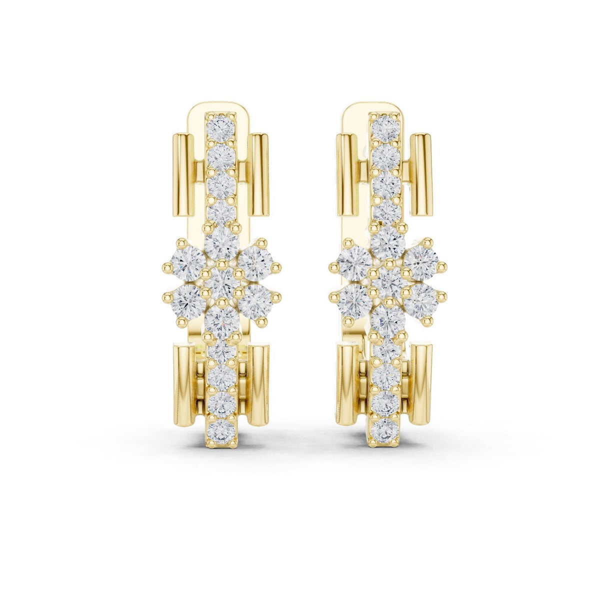 Floral Cluster Diamond Huggie Earrings with Lab-Grown Diamonds