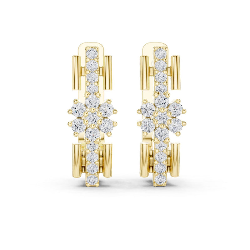 Floral Cluster Diamond Huggie Earrings with Lab-Grown Diamonds