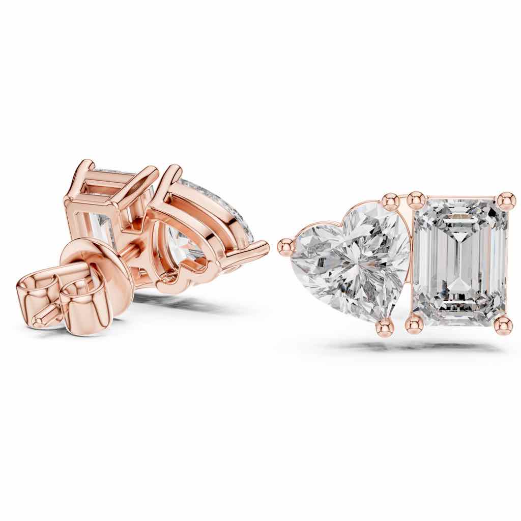 Heart & Emerald Toi et Moi Diamond Studs with Lab-Grown Diamonds