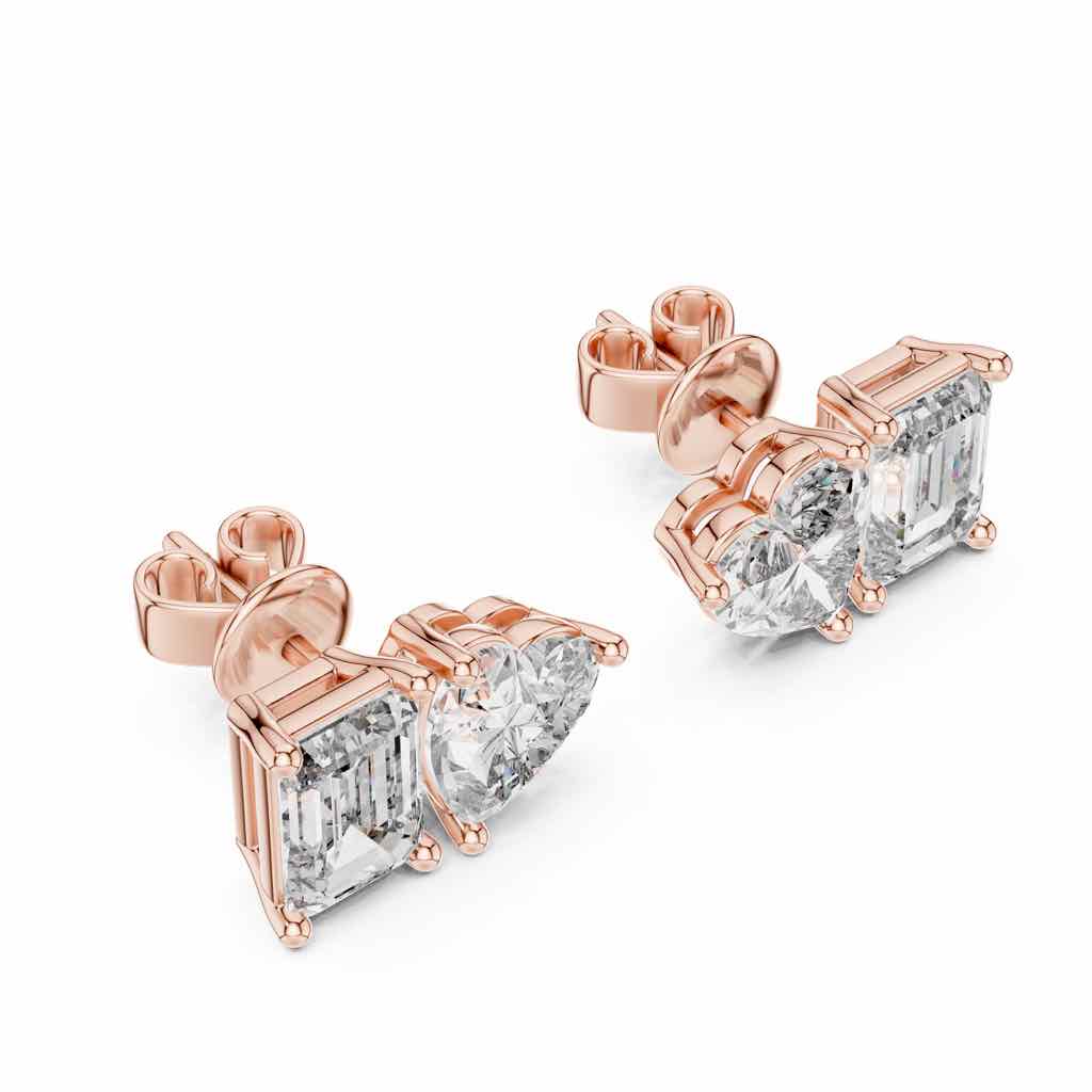 Heart & Emerald Toi et Moi Diamond Studs with Lab-Grown Diamonds