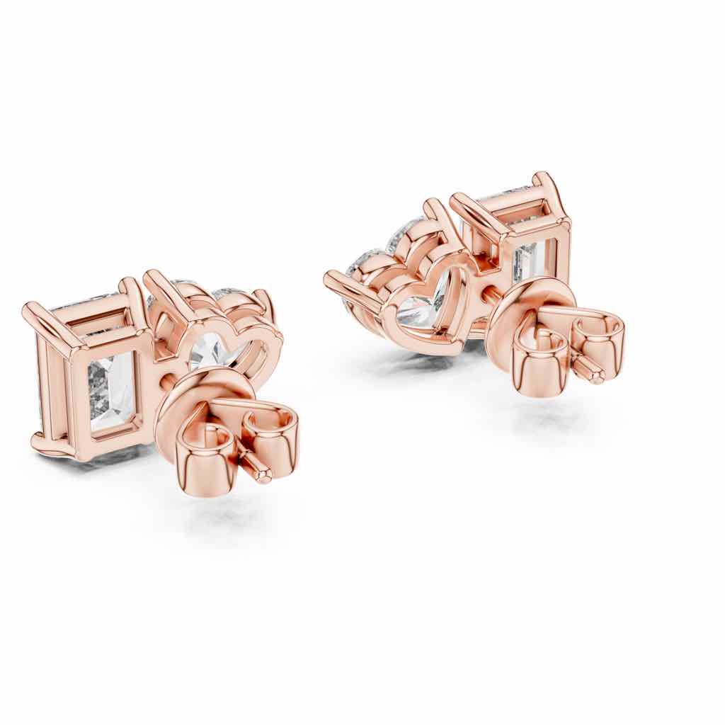 Heart & Emerald Toi et Moi Diamond Studs with Lab-Grown Diamonds
