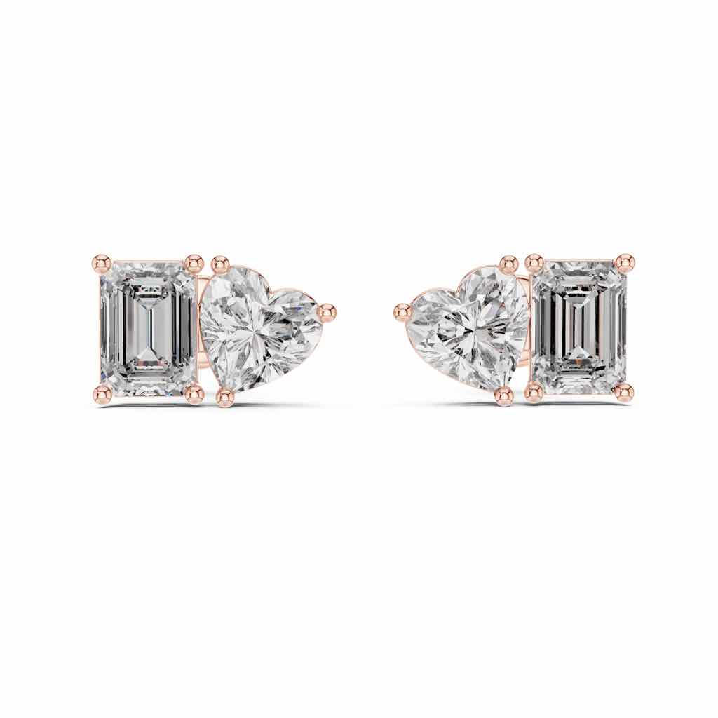 Heart & Emerald Toi et Moi Diamond Studs with Lab-Grown Diamonds