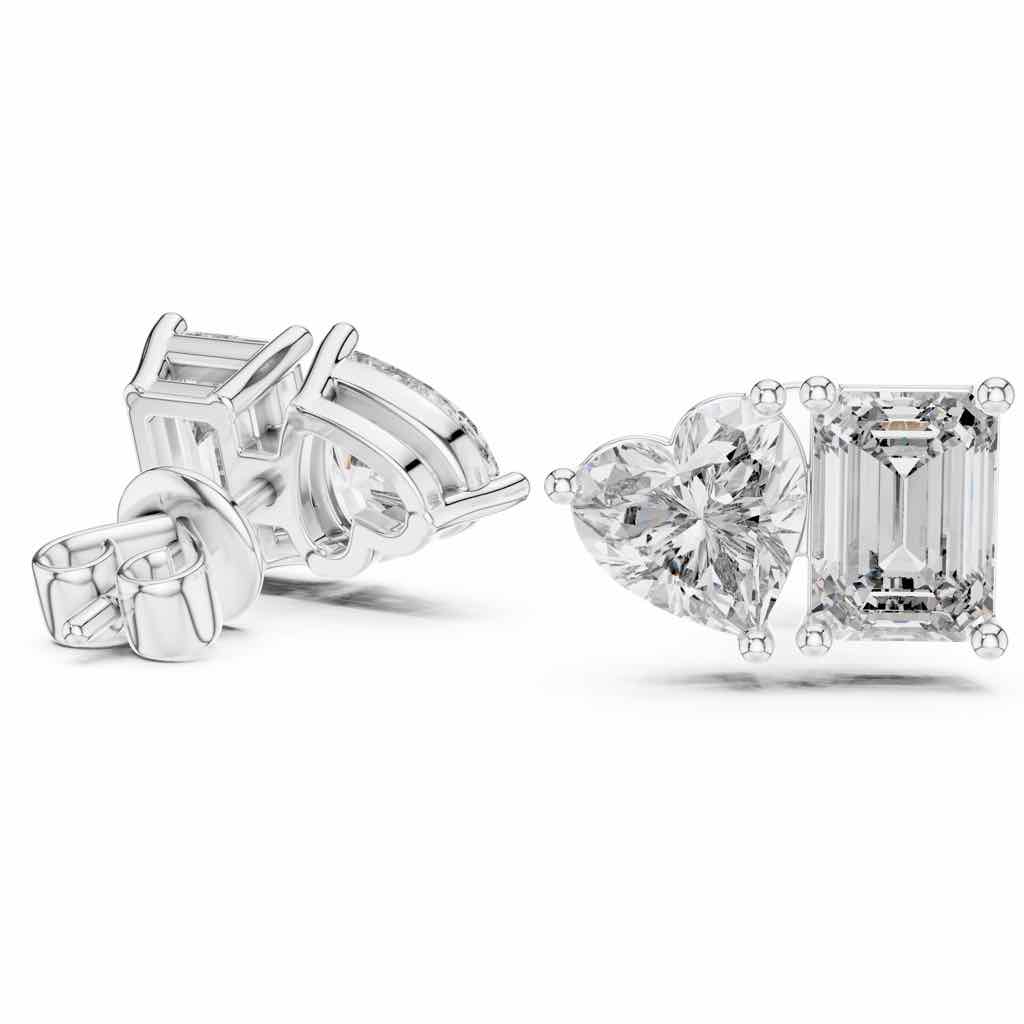 Heart & Emerald Toi et Moi Diamond Studs with Lab-Grown Diamonds