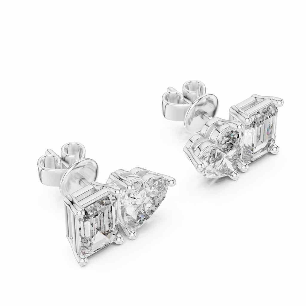 Heart & Emerald Toi et Moi Diamond Studs with Lab-Grown Diamonds
