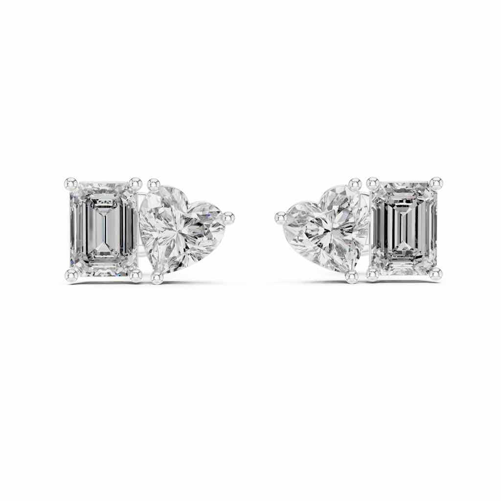 Heart & Emerald Toi et Moi Diamond Studs with Lab-Grown Diamonds