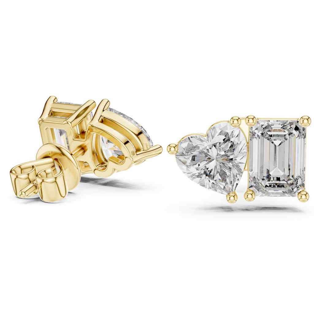 Heart & Emerald Toi et Moi Diamond Studs with Lab-Grown Diamonds