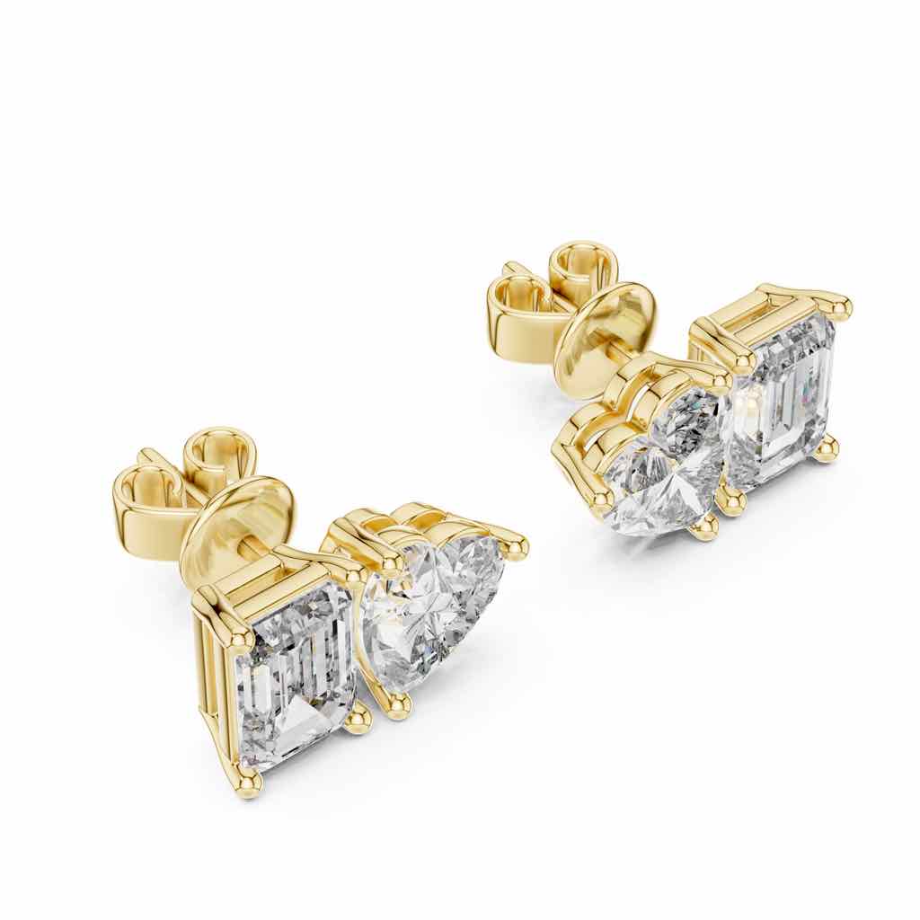 Heart & Emerald Toi et Moi Diamond Studs with Lab-Grown Diamonds