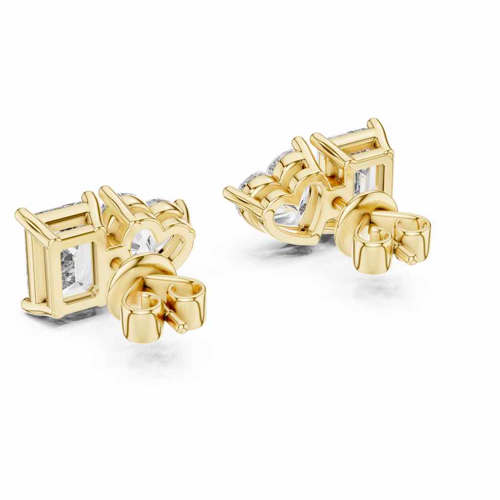Heart & Emerald Toi et Moi Diamond Studs with Lab-Grown Diamonds