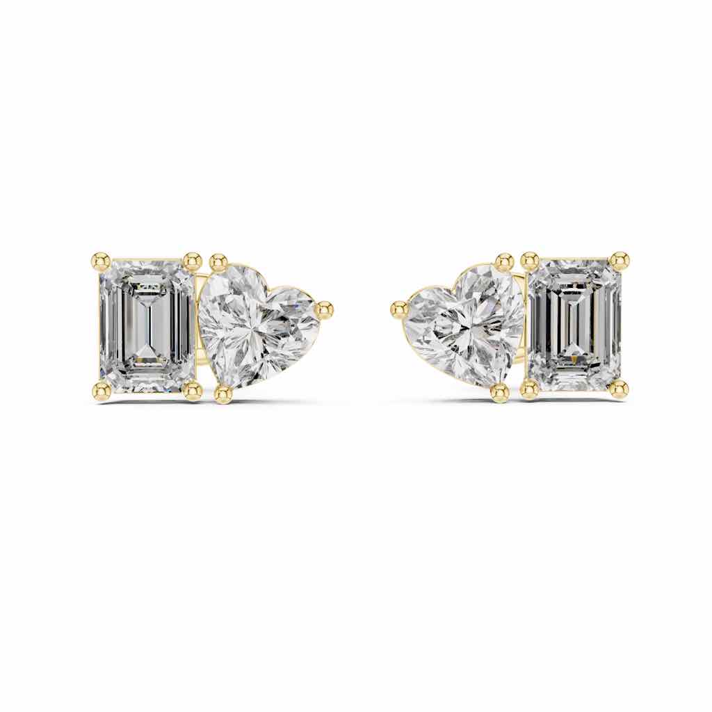 Heart & Emerald Toi et Moi Diamond Studs with Lab-Grown Diamonds