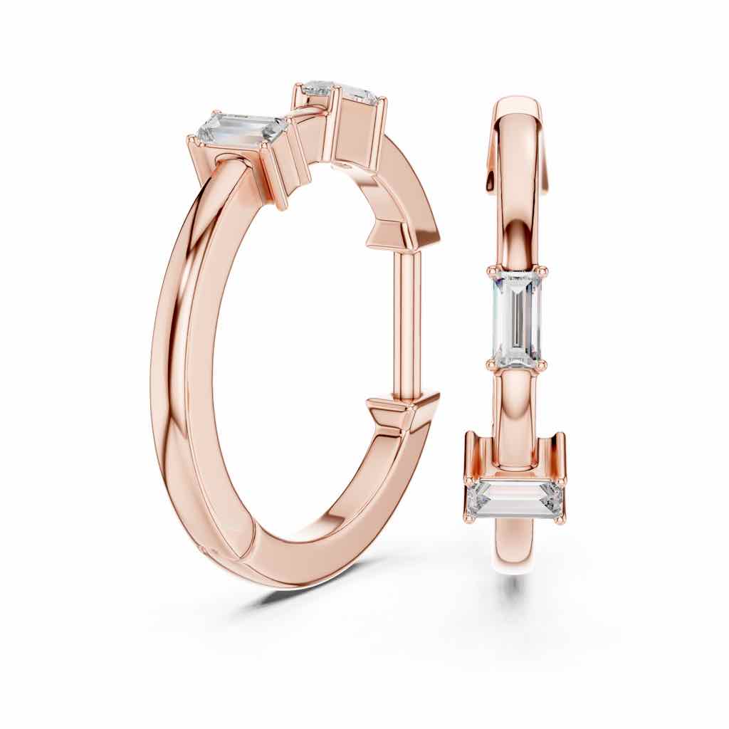 Minimal Baguette Diamond Hoop Earrings with Lab-Grown Diamonds