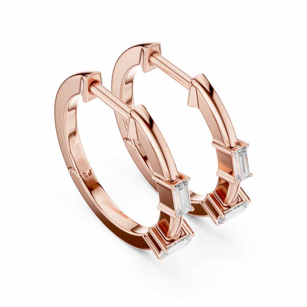 Minimal Baguette Diamond Hoop Earrings with Lab-Grown Diamonds
