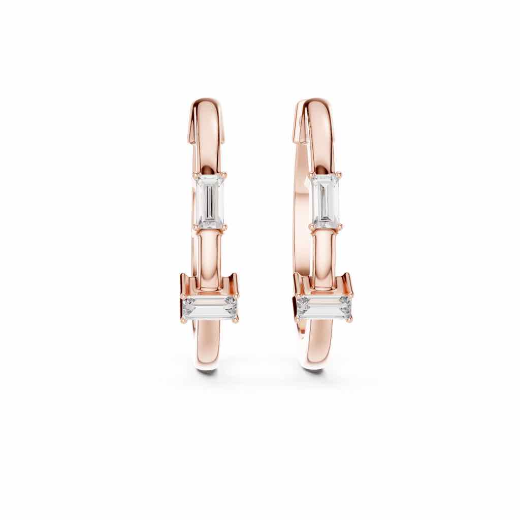 Minimal Baguette Diamond Hoop Earrings with Lab-Grown Diamonds