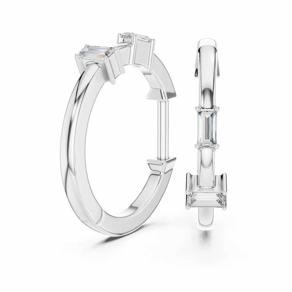 Minimal Baguette Diamond Hoop Earrings with Lab-Grown Diamonds