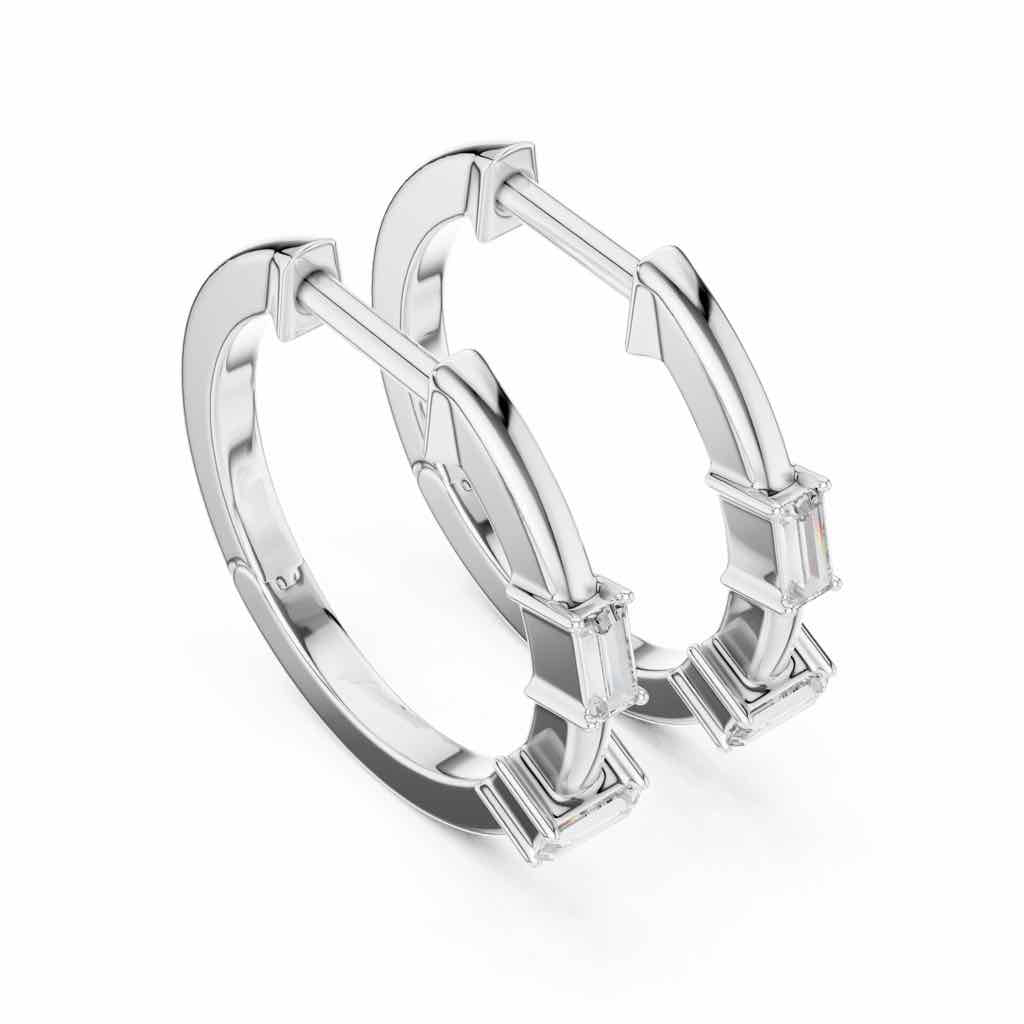 Minimal Baguette Diamond Hoop Earrings with Lab-Grown Diamonds