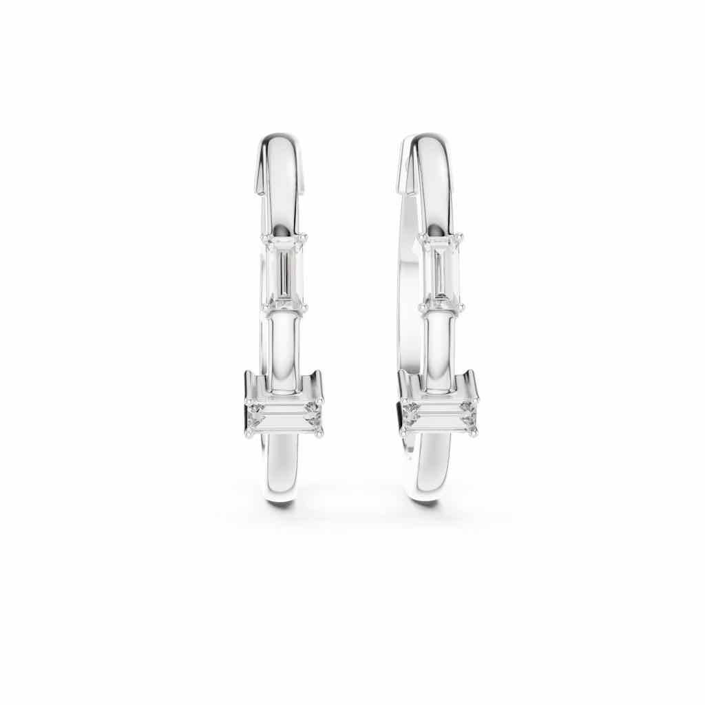 Minimal Baguette Diamond Hoop Earrings with Lab-Grown Diamonds