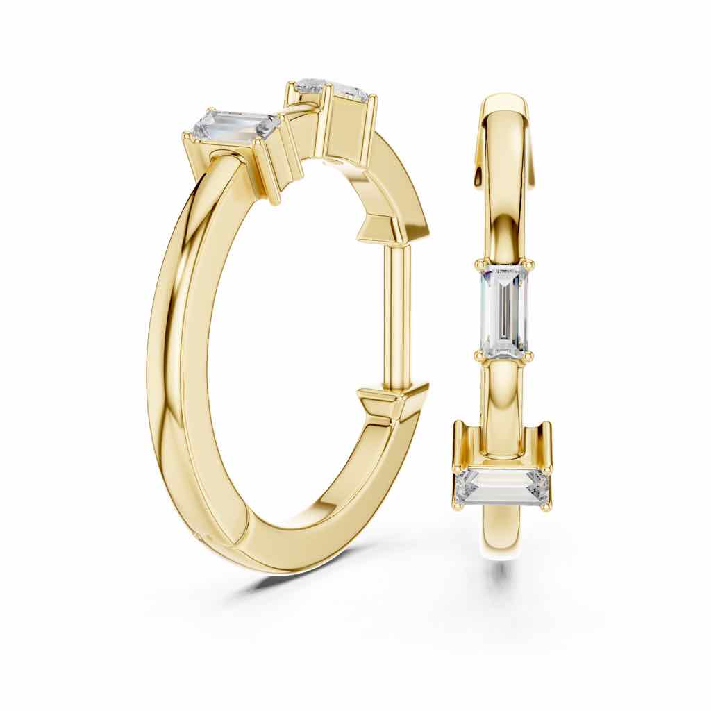 Minimal Baguette Diamond Hoop Earrings with Lab-Grown Diamonds