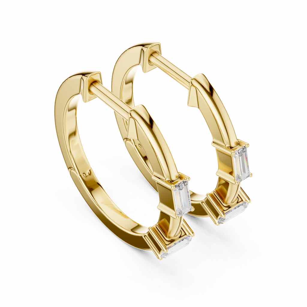 Minimal Baguette Diamond Hoop Earrings with Lab-Grown Diamonds
