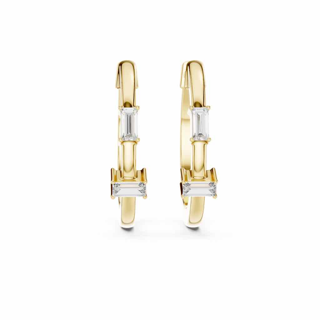 Minimal Baguette Diamond Hoop Earrings with Lab-Grown Diamonds