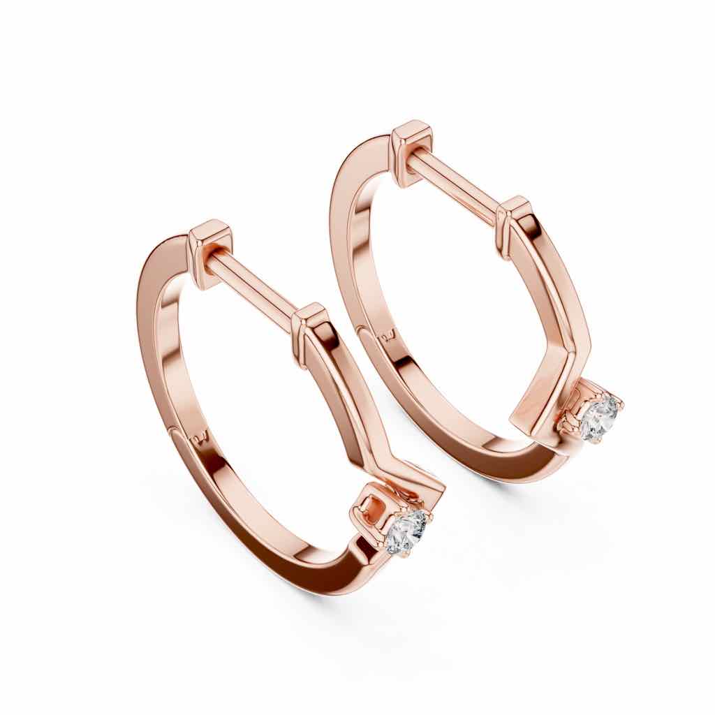 Geometric Solitaire Diamond Hoop Earrings with Lab-Grown Diamonds