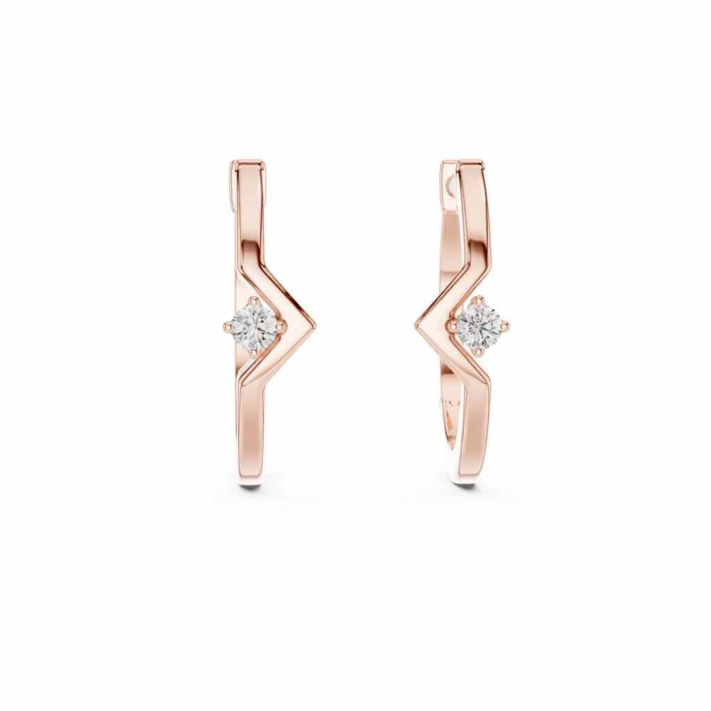 Geometric Solitaire Diamond Hoop Earrings with Lab-Grown Diamonds