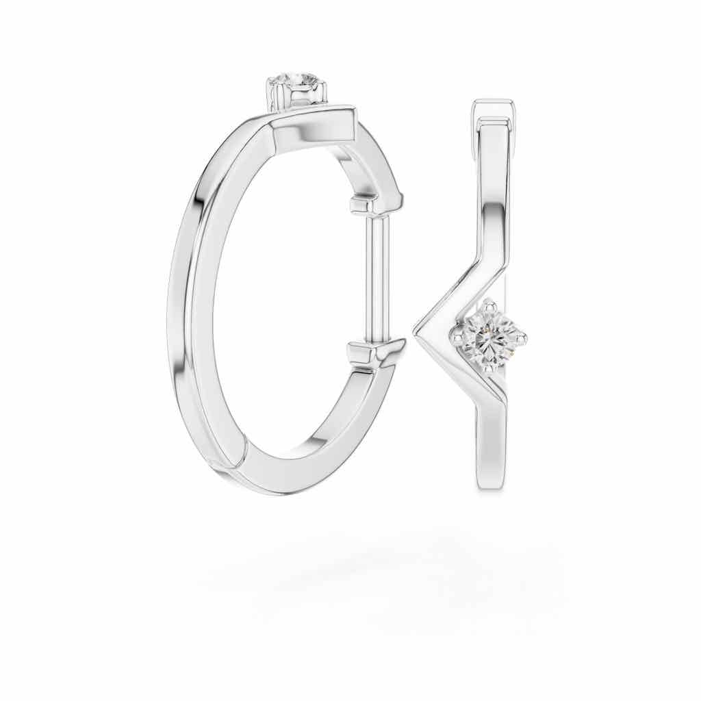 Geometric Solitaire Diamond Hoop Earrings with Lab-Grown Diamonds