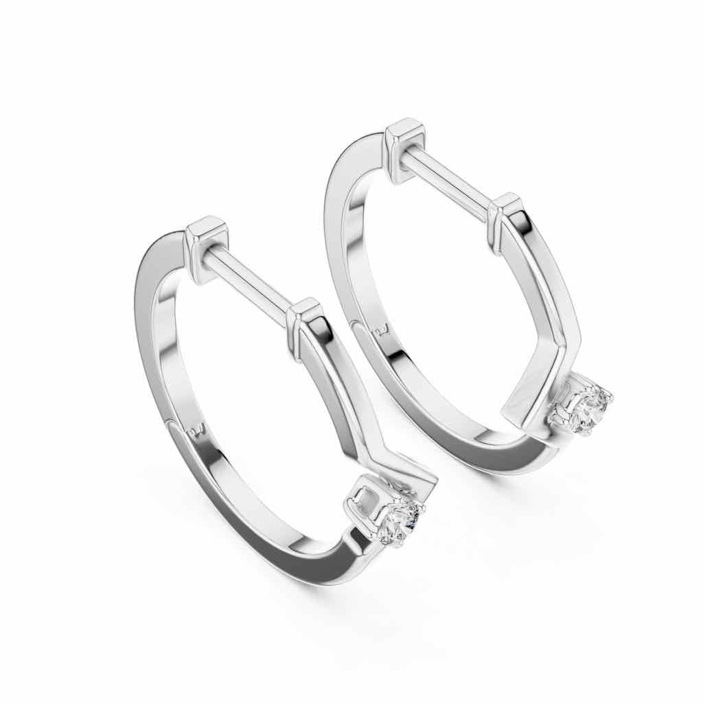 Geometric Solitaire Diamond Hoop Earrings with Lab-Grown Diamonds
