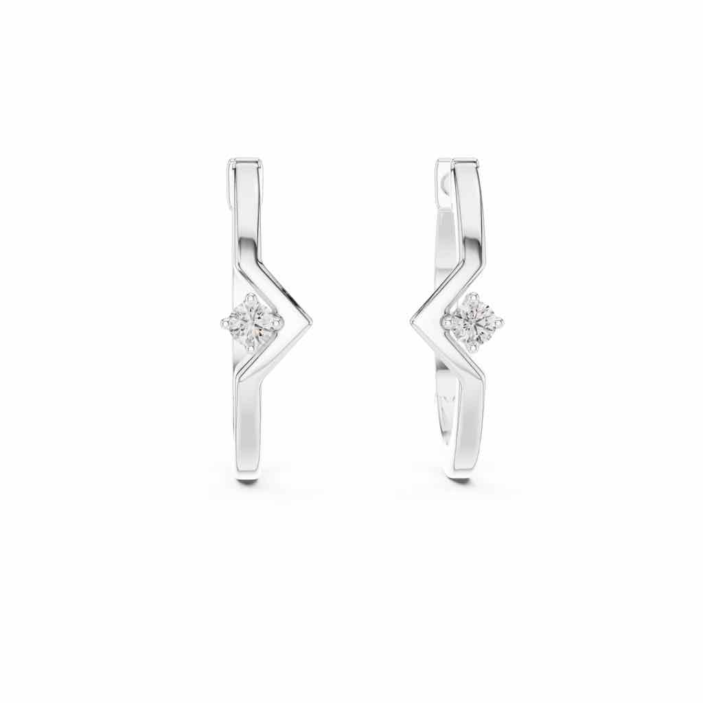 Geometric Solitaire Diamond Hoop Earrings with Lab-Grown Diamonds