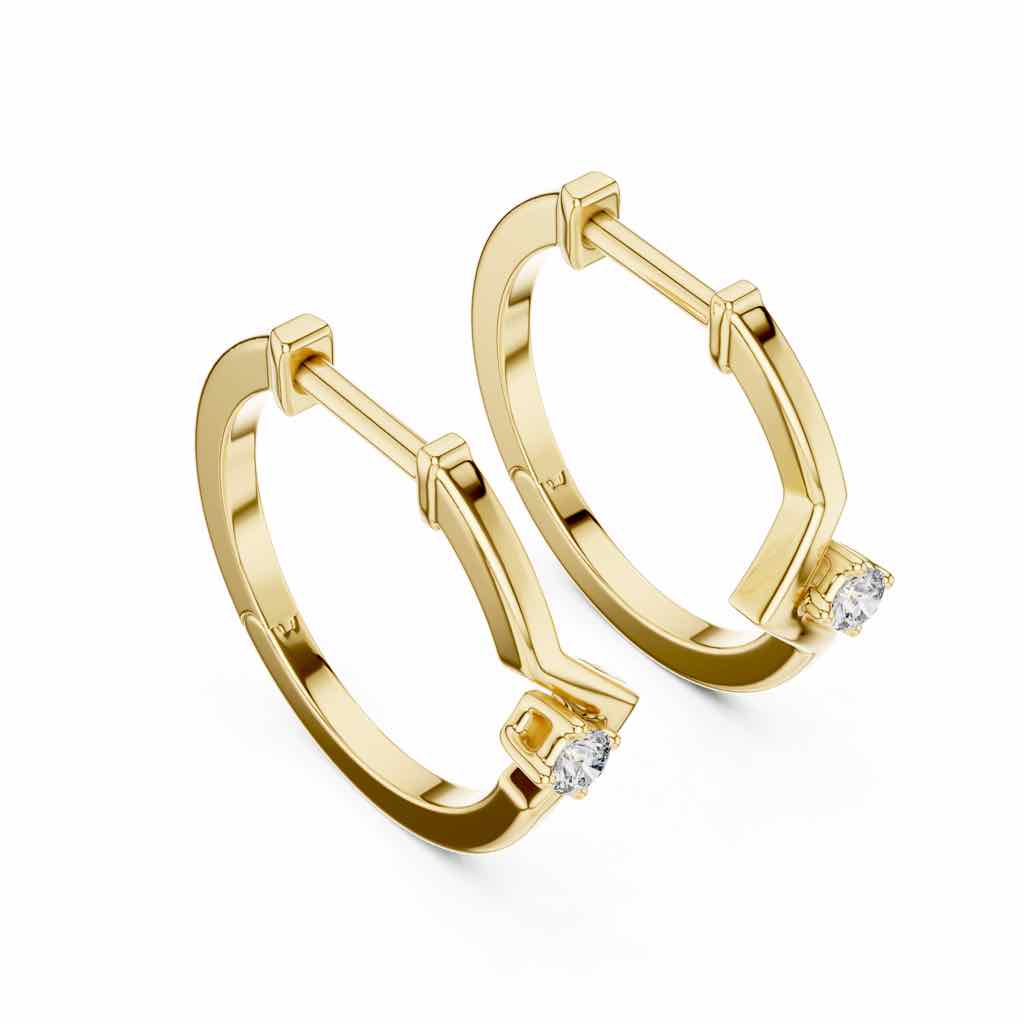 Geometric Solitaire Diamond Hoop Earrings with Lab-Grown Diamonds