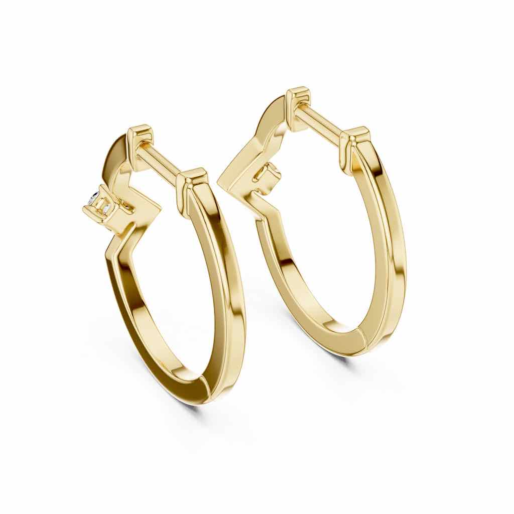Geometric Solitaire Diamond Hoop Earrings with Lab-Grown Diamonds