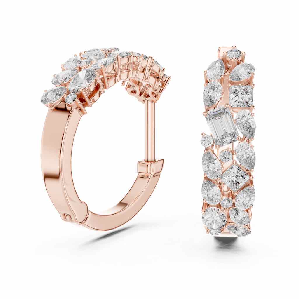Mixed-Cut Diamond Cluster Hoops with Lab-Grown Diamonds