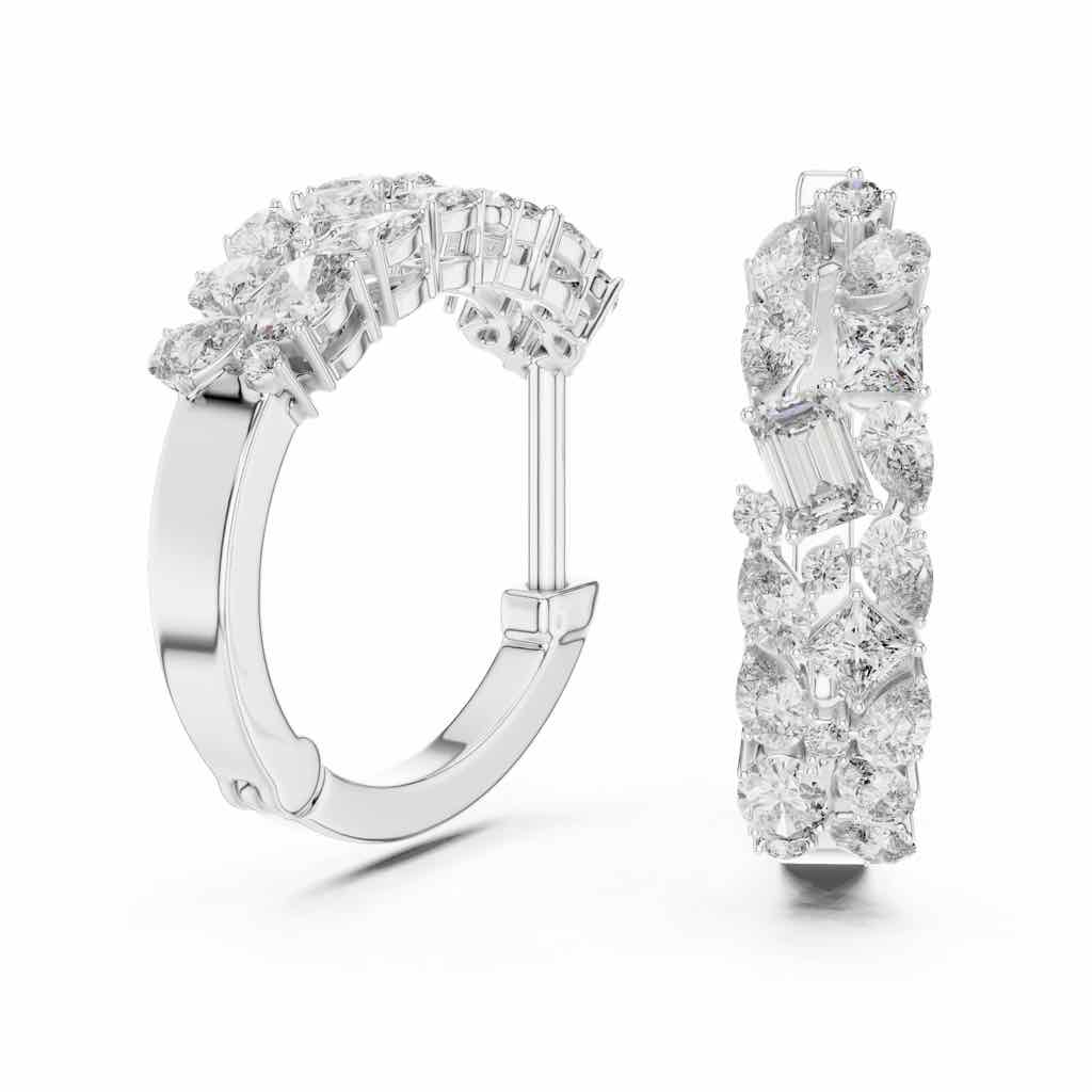 Mixed-Cut Diamond Cluster Hoops with Lab-Grown Diamonds