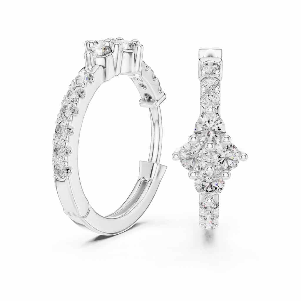 Floral Diamond Hoop Earrings with Lab-Grown Diamonds