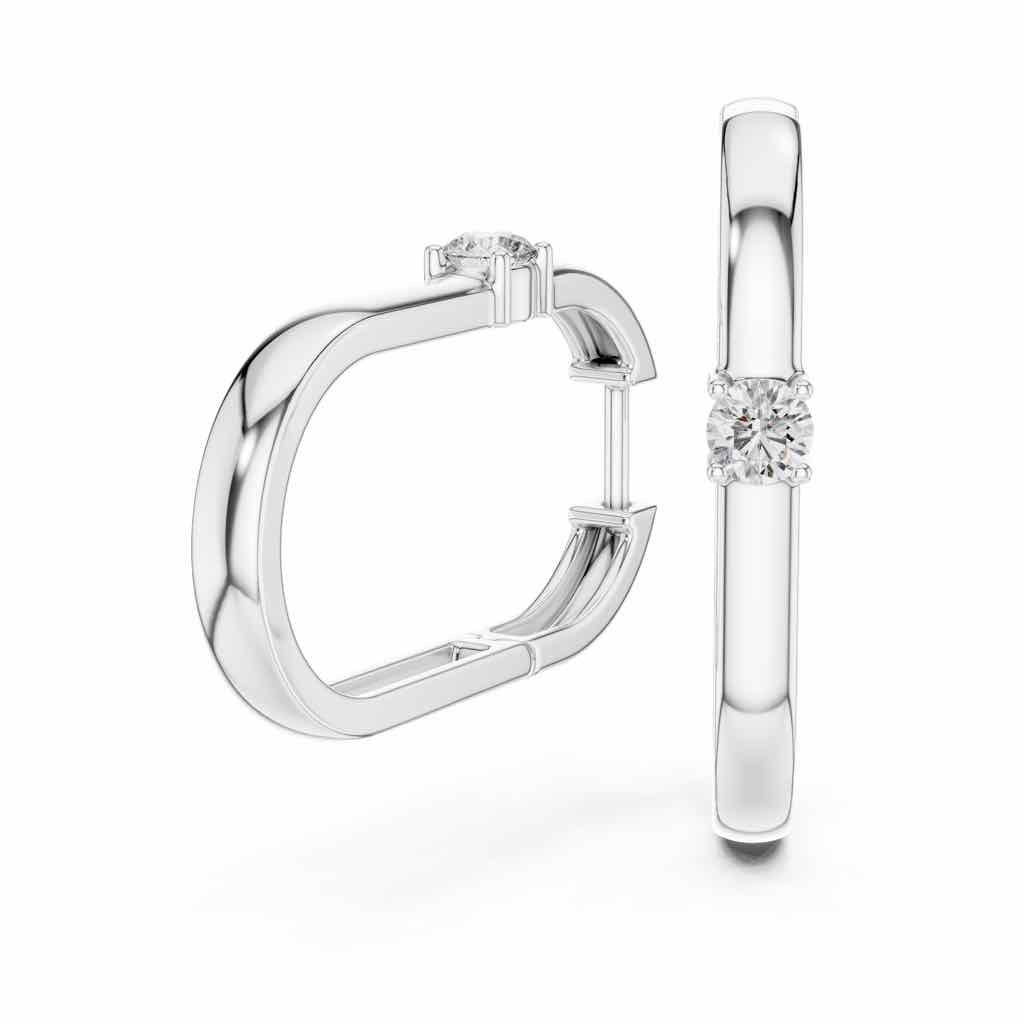 Angular Solitaire Diamond Hoops with Lab-Grown Diamonds