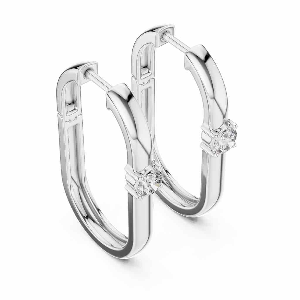 Angular Solitaire Diamond Hoops with Lab-Grown Diamonds