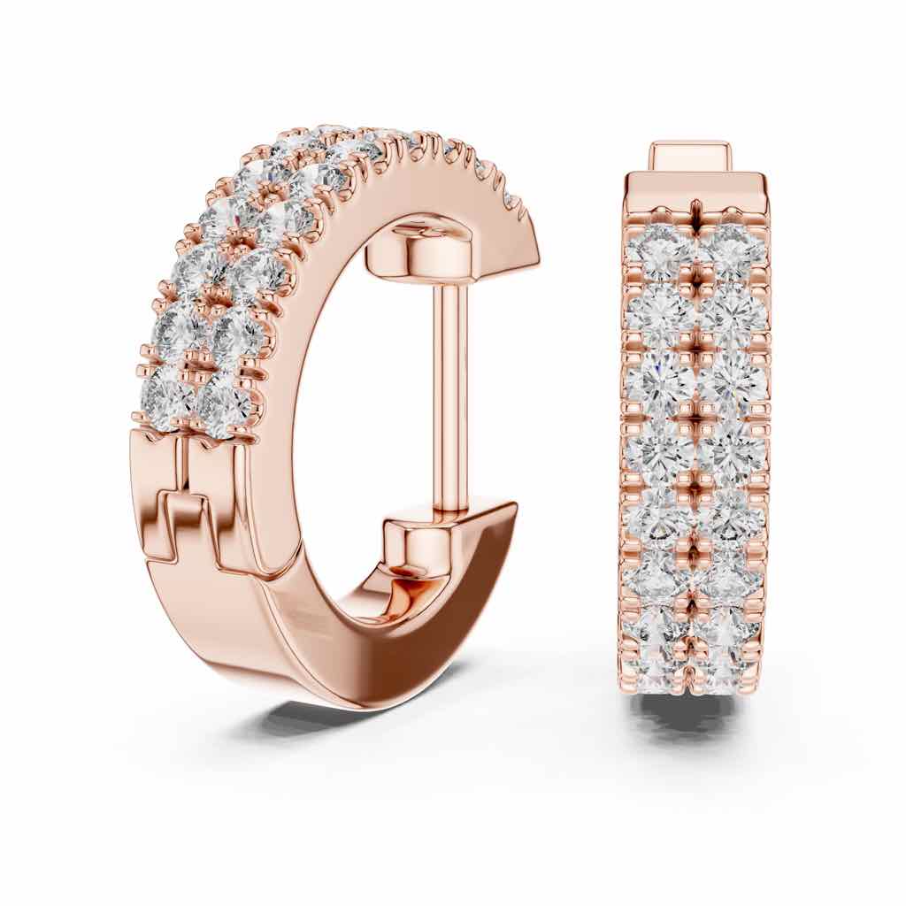 Triple-Row Diamond Huggie Hoops with Lab-Grown Diamonds