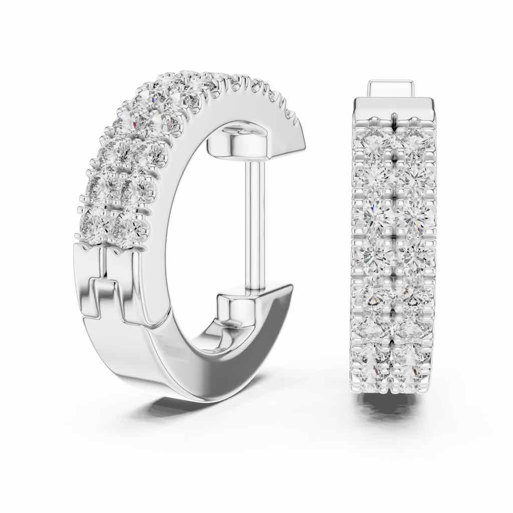 Triple-Row Diamond Huggie Hoops with Lab-Grown Diamonds
