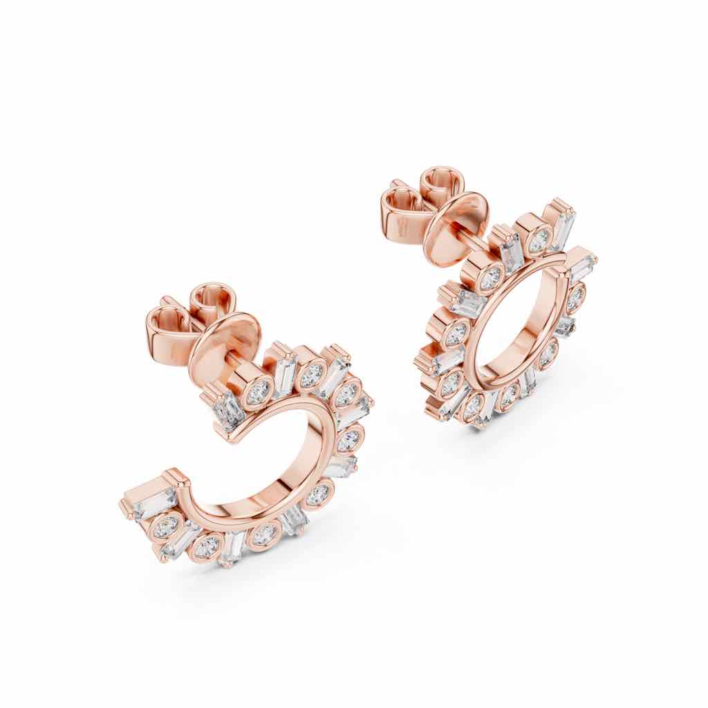 Sunburst Mixed-Cut Diamond Stud Earrings with Lab-Grown Diamonds