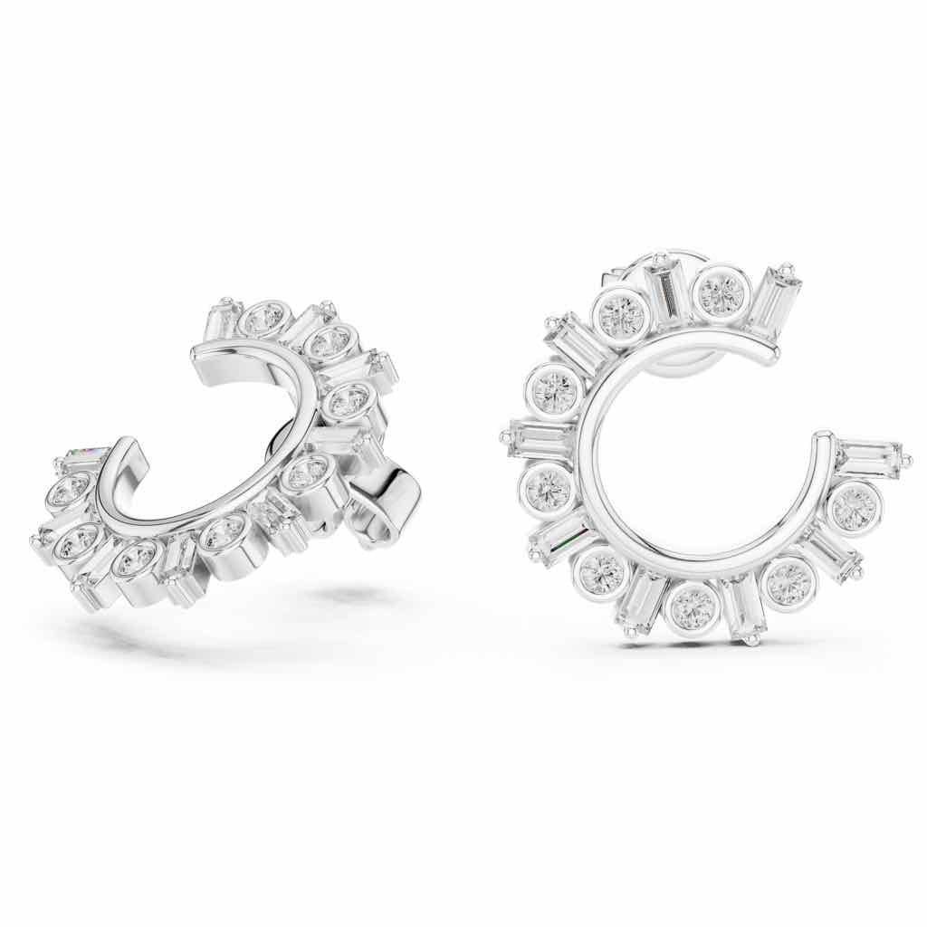 Sunburst Mixed-Cut Diamond Stud Earrings with Lab-Grown Diamonds
