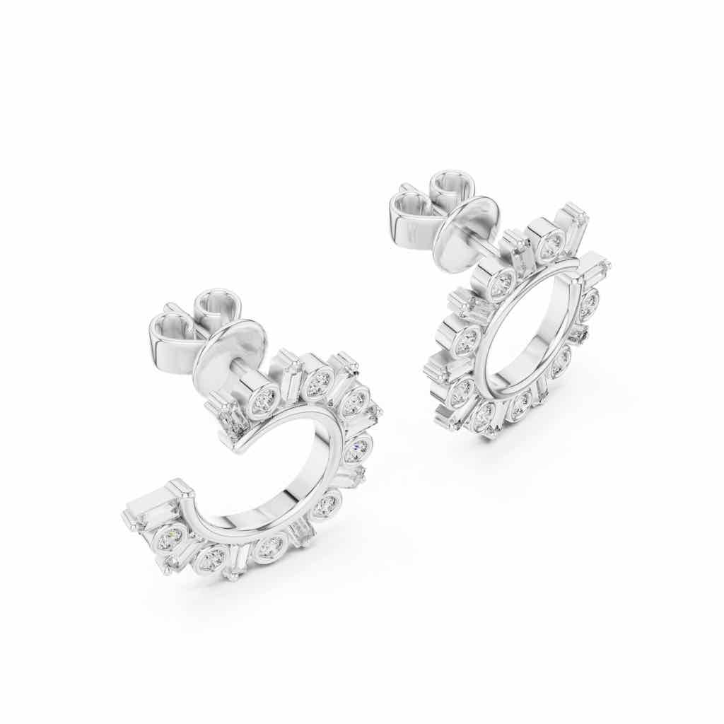 Sunburst Mixed-Cut Diamond Stud Earrings with Lab-Grown Diamonds
