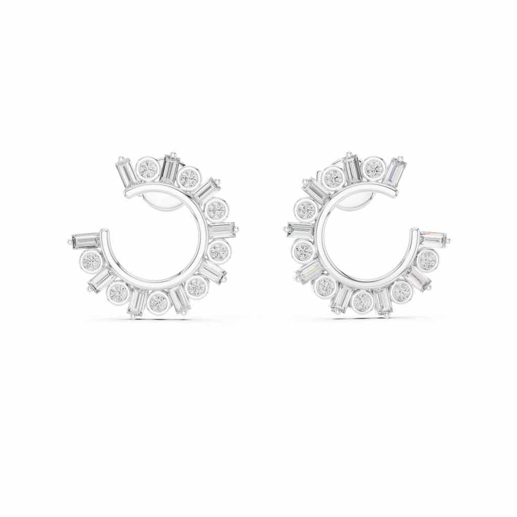 Sunburst Mixed-Cut Diamond Stud Earrings with Lab-Grown Diamonds