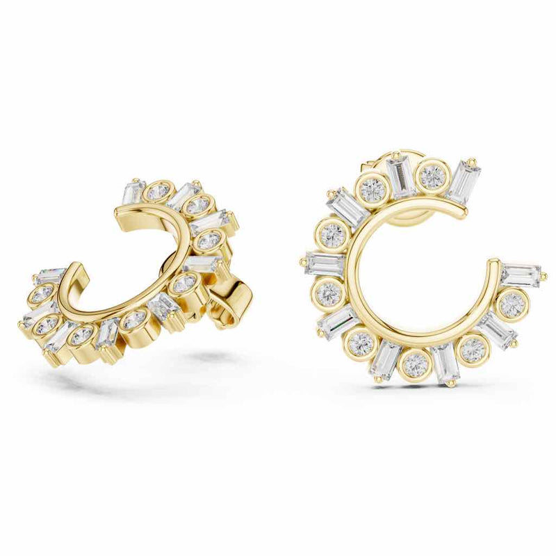 Sunburst Mixed-Cut Diamond Stud Earrings with Lab-Grown Diamonds