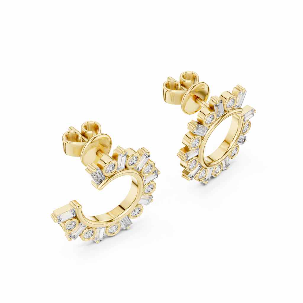 Sunburst Mixed-Cut Diamond Stud Earrings with Lab-Grown Diamonds