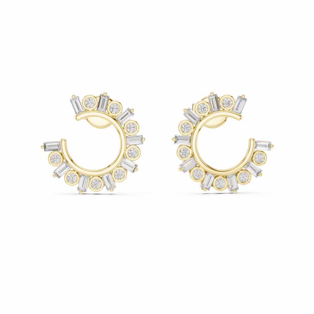 Sunburst Mixed-Cut Diamond Stud Earrings with Lab-Grown Diamonds